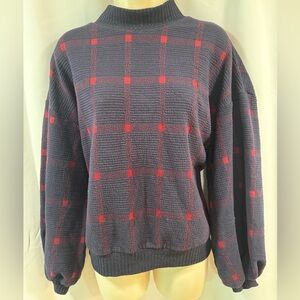 Anthropologie Porridge Navy and Red Checkered mock neck Sweater